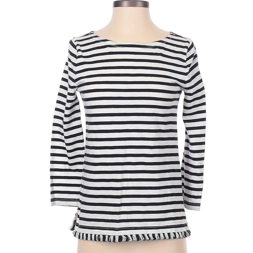 J Crew Striped Black White Boatneck Tee Shirt Top
